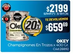 Okey - Champignones En Trozos x 400 Gr. Cód:28892