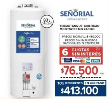 Termotanque Multigas Mod.TSZ 85 Mg Zafiro