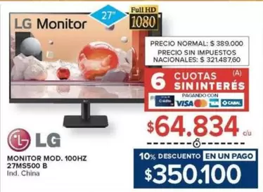 LG -  Monitor Mod. 100Hz 27MS500 B