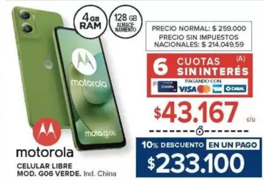 Motorola - CELULAR LIBRE MOD. G06 VERDE