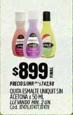 X$ - Quita Esmalte Uniquit sin Acetona