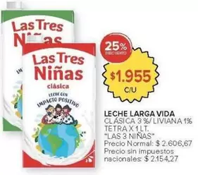 Las Tres Niñas - LECHE LARGA VIDA CLÁSICA 3% / LIVIANA 1%