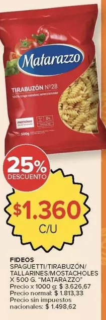 Matarazzo - FIDEOS SPAGUETTI/TIRABUZÓN/TALLARINES MOSTACHOLES