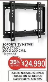 Tagwood - SOPORTE TV HSTV81 FIJO 17"/37" 200 X 200 CMS.