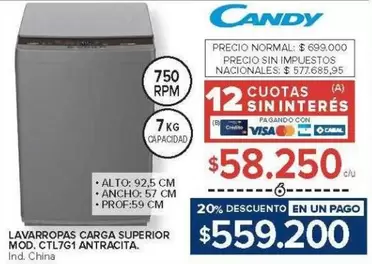 Candy - LAVARROPAS CARGA SUPERIOR MOD. CTL7G1 ANTRACITA
