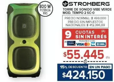 Stromberg - TORRE DE SONIDO VIBE VERDE MOD. TEMPO 2 SC-0