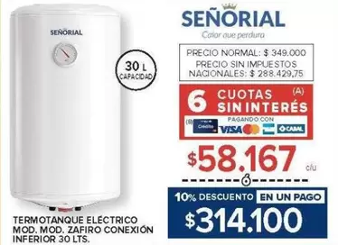 Señorial - TERMOTANQUE ELECTRICO INF. 30 Lts.