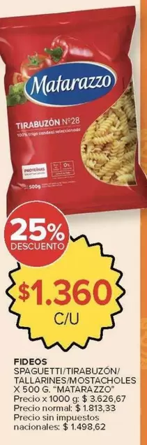 Matarazzo - FIDEOS SPAGUETTI/TIRABUZÓN/TALLARINES MOSTACHOLES