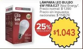 LÁMPARA LED BULBO 6W FRÍA E27
