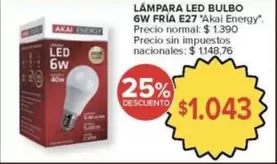 LÁMPARA LED BULBO 6W FRÍA E27