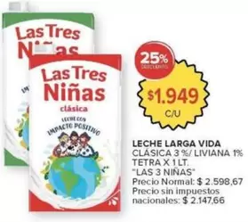 Las Tres Niñas - LECHE LARGA VIDA CLÁSICA 3% / LIVIANA 1%