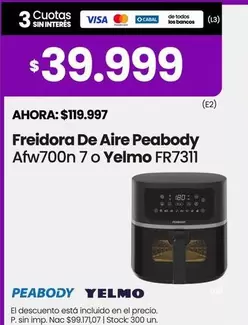 Peabody - Freidora De Aire Afw700n 7 o Yelm FR7311