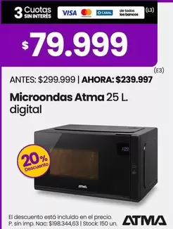 Atma - Microondas 25 L digital