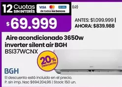 BGH - Aire acondicionado 3650w inverter silent air BSI37WCNX