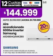 Samsung - Aire acondicionado 6000w inverter AR24BSHQAWK2BG