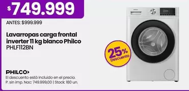 Philco - Lavavajillas carga frontal inverter 11 kg blanco PHLF112BN