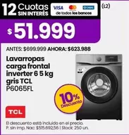 TCL - Lavavajillas carga frontal inverter 6 5 kg gris P6065FL