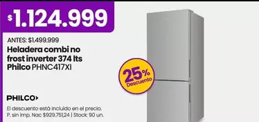 Philco - Heladera combi no frost inverter 374 lts PHNC417XI