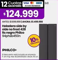 Philco - Heladera side by side no frost 428 Its negro 94phsb450n