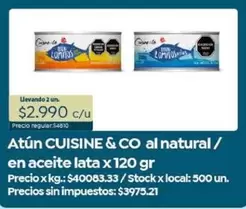 Cuisine - Atún CUISINE & CO al natural / en aceite lata x 120 gr