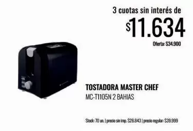 Master - TOSTADORA MASTER CHEF MC-T1105N 2 BAHIAS