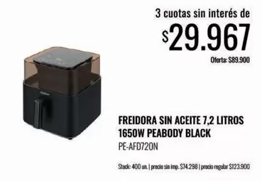 Peabody - FREIDORA SIN ACEITE 7,2 LITROS 1650W BLACK PE-AFD720N