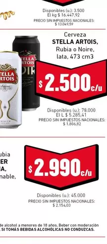 Stella Artois - Cerveza STELLA ARTOIS, Rubia o Noire