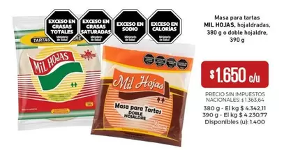 Masa para tartas MIL HOJAS, hojaldaradas