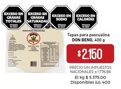 Tapas para pascualina DON BENO