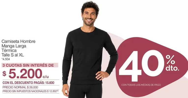 XL - Camiseta Hombre Manga Larga Térmica