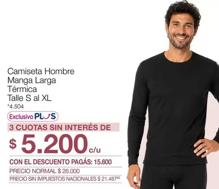 XL - Camiseta Hombre Manga Larga Térmica