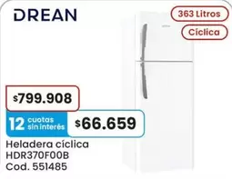 Drean - Heladera cíclica HDR370F00B Cod. 551485