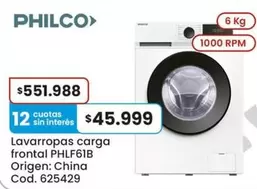 Philco - Lavarropas carga frontal PHLF61B Cod. 625429