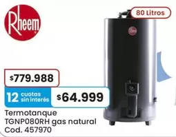 Rheem - Termotanque TGNP080RH gas natural Cod. 457970