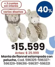 Manta de flannel estampada con peluche, Cod. 596325-596327-596329-596316-596317-596321