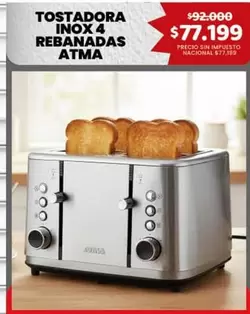 Atma - TOSTADORA INOX 4 REBANADAS