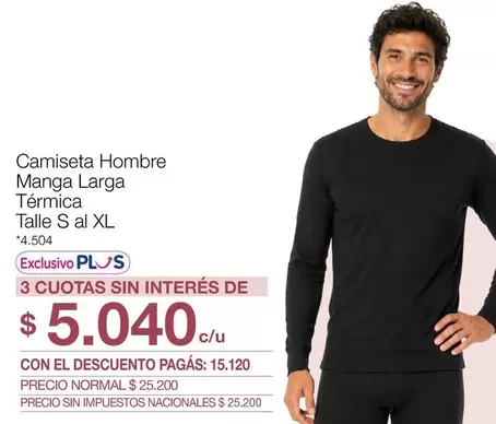 XL - Camiseta Hombre Manga Larga Térmica