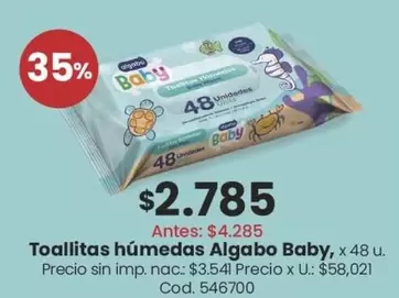 Algabo - Toallitas húmedas, x 48 u. Cod. 546700