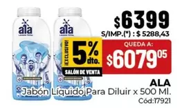 Ala - Jabón Líquido Para Diluir x 500 Ml. Cód:17921