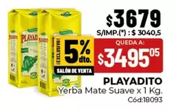 Playadito - Yerba Mate Suave x 1 Kg. Cód:18093