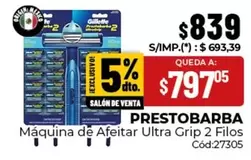 Gillette - Máquina de Afeitar Ultra Grip 2 Filos Cód:27305