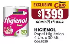 Higienol - Papel Higi9enico 4 Un. x 30 Mt.