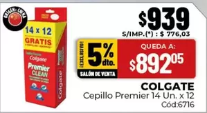 Colgate - Cepillo Premier 14 Un. x 12 Cód:6716