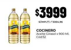 Cocinero - Aceite Girasol x 900 Ml. Cód:52