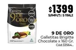 9 de oro - 9 DE ORO Galletitas Brigitte Chocolate x 160 Gr. Cód:33564