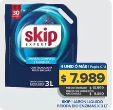 Skip - Jabon Liquido P/Ropa Bio Enzimas X 3 Lt
