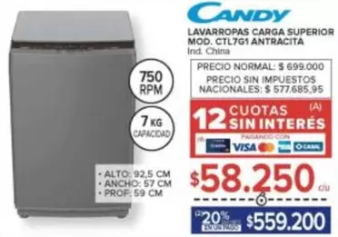 Candy - LAVARROPAS CARGA SUPERIOR MOD. CTL7G1