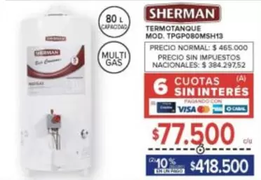 sherman - TERMOTANQUE MOD. TPGP080MSH13