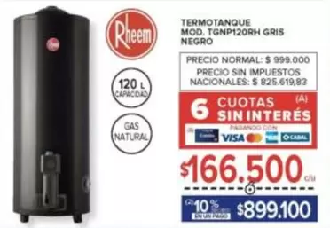 Rheem - TERMOTANQUE MOD. TGNF120NRJ GRIS NEGRO