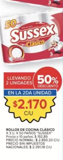 Sussex - ROLLOS DE COCINA CLÁSICO X 3 U. X 50 PAÑOS